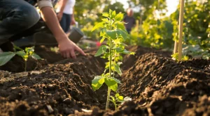 « Tu plantes tes tomates debout ? » Depuis qu’un voisin m’a montré la position couchée, mes plants sont plus vigoureux
